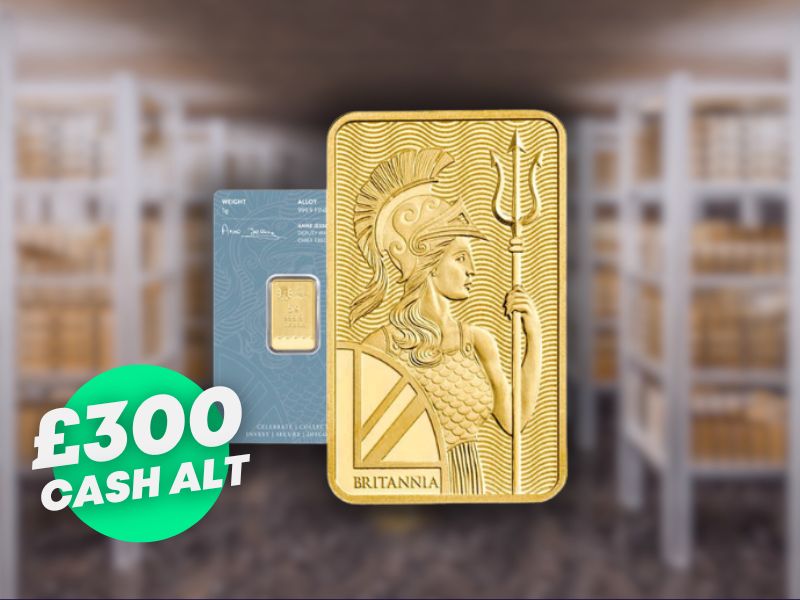 Low odds - Win a Britannia 5g gold bullion | 999.9 Fine Gold bar or £300 in cash